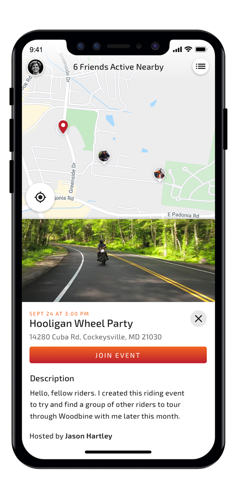 RiderLink® map event card