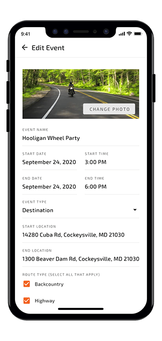 RiderLink® event edit